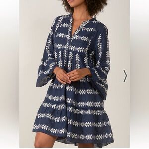 Elan Acklins Embroidered Dress - Navy and White Grecian Patterned Dress Medium